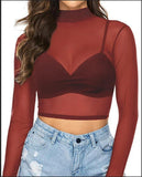 Fongt Short Long Sleeve Perspective Mesh T Shirt Shirt Female T Shirt Mesh Polyester