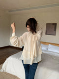 Fongt Xixi 2025 Autumn White Standard Temperament Romantic Lotus Leaf With Chiffon Shirt Long-Sleeved Shirt 89600