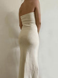 Knitted Twist Strapless Maxi Dress-Outfit