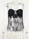 Lace Sheer Tube Tie Up Slit Top-Outfit