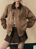 Fongt Brown Cleanfit Bump Color Jacket Coat Female Spring And Autumn Design Sense Lapel Versatile Niche Top Tide-Outfit