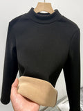 Half Turtleneck Tops Women Winter Plush Velvet Lined Warm T Shirt Long Sleeve Bottom Blusas Korean Slim Fleece