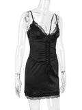 Lace Trim Satin Slip Mini Dress With Corset-Outfit
