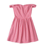 Red Plaid Off-shoulder Mini Dress-Outfit