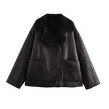 Fongt Women's Clothing Explosion Retro Fashion Casual Button Double-Sided Collar Coat