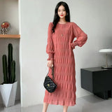 Fongt 2025 Sweet Gentle Wind Collar Folded Texture Loose Dress Female Thin Temperament Elegant Dress