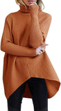 Fongt Winter Women Irregular Hem High Collar Jumper Long Sleeve Knit Sweater