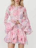 Fongt Style Dress Women 2025 Summer New Comfortable Fresh Fresh Sweet Print Button Long Sleeve Skirt