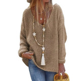 Fongt Ladies Casual Loose Long Sleeve V Neck Fall Winter Sweater Knit
