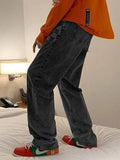 Men's Washed Checkered Patchwork Jeans-Outfit