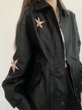 leather jacket with lapel collar and