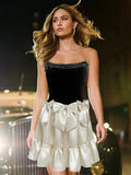 Satin Bow Ruffle Tube Mini Dress-Outfit