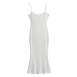 Trendy Women's Dress Hot Girls Sexy Basic Solid Color High Waist Show Thin Medium-Long Halter Skirt Hip Dress-Outfit