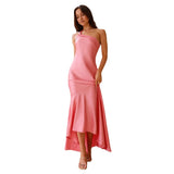 Woherb Spring Summer New Sexy Slanted Shoulder Strap Bare Back Fishtail Temperament Dress Woman