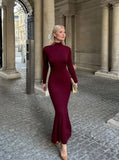 Fongt High-Collar Dress Knitted One-Step Skirt Solid-Colored Bottom Dress 2024 Autumn And Winter Sweater