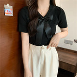 New Leisure Ice Cream Niche Chic Short T-Shirt Sweet Spicy Short-Sleeved Bow High-Rise Top