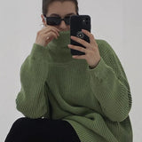 Fongt Selling Solid Women's Knitting Knitting Jacket High-Collar Sweater Loose 066