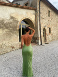 Green Sequin Backless Sling Maxi Dress-Outfit