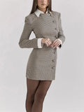 Plaid Buttoned Collar Long Sleeve Mini Dress-Outfit
