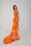 Sexy Hollow Out Tie-Dye Sleeveless Fungus Lace Tail Temperament Open Back High Slit Dress-Outfit