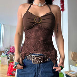 Retro Ethnic Customs Metal Buckle Fold Neck Exposed Back Green Self-Cultivation Leisure Vest New Style Woman-Outfit