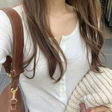 2023 New Korean Version Half-Open-Collar Careful Machine Blouse Threaded Solid Color Long-Sleeved
