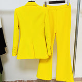 QUALITY Newest 2023 Runway Designer Suit Set Women's Career Single Button Blazer Jacket Flare Pants Suit 2pcs
