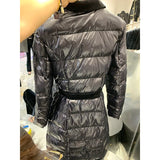 QUALITY Newest Winter 2023 Designer Coat Women's Double Row Velvet Splicing Belted Long Down