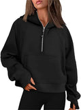 Fongt Autumn And Winter New Fashion Leisure Sports Half Zipper Hooded Short Plus Velvet Wear