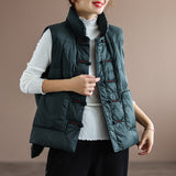 National Wind Down Vest Female Wear 2024 Winter New Plate Buckle Collar Light Warm White Duck Velvet Vest Coat-Outfit