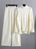 Knitted Sets Tracksuit Women Two Piece Set Split Half Turtleneck Sweater and Wide Leg Pants 2 Piece Sets Womens Outfits-Outfit