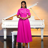 Fongt Elegant Waist-To-Threate Dress Rose-Red Large Bow Elegant Evening Dress Plus