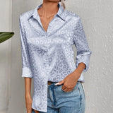 Elegant Office Lady Long Sleeve Leopard Jacquard Blouse Turn Down Collar Button Shirt 2022 Spring Autumn Fashion Tops