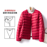 2024 New Light Down Jacket Female Short Round Neck Warm Inside Gallbladder Autumn Winter Without Collar Slim Large Size Coat-Outfit