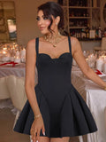 Solid Strap Flare Mini Dress-Outfit