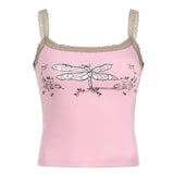 Lace Trim Printed Ribbed Crop Cami Top-Outfit