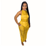 Fongt New Women's Wear Sexy Solid Color Knitted Beach Dress-Outfit