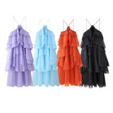Fongt Women's Summer New French Fashion Temperament Three-Dimensional Flower Cascade Decorative Sling Dress