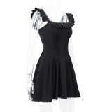 Black Corset Square Neck Frill Strap Mini Dress-Outfit