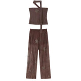 Fongt Women's Clothing INS Explosive Fashion Personality Beads Embroidered Bright Diamond Broad Leg Trousers