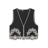 Fongt Summer New Women's Design Sense Fashion Set With Thin Embroidered Vest High-Waisted Trousers