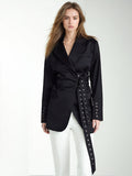 Fongt Temperament Trend Wind Suit Autumn 2024 New Small Niche Design Lapel Tie Suit Jacket Female-Outfit