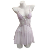 Fongt Romantic Sexy Pajamas Summer Women's 2025 New Lace-Thin Pure-Wanbic Wind With Chest Cushions With Sleeping Skirt