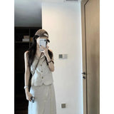 Fongt Vest Suit Female Light Style Casual Suit Sleeveless Top Half Dress Two-Piece