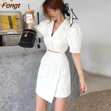 SkirtSet Women 2023 Summer New Style Bubble Short Sleeve Loose Temperament Suit Skirt Set Blazer and Skirt Set Skirt