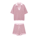Spring Style Loose Knitted POLO Collar Blouse 6427041 Shorts 6427042-Outfit