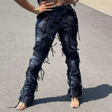 Dye Fringe Pant Cargo Trousers Y2K Streetwear Fashion 2023 Women Summer Clothes Pencil Casual Tassel Sweat Pants Joggers-Outfit