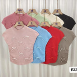 Fongt Pink Bow Short Sleeve Design Small T-Shirt Short Summer Slim Bottom Thin Sweet Spicy