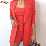 and Summer Solid Color Vest Suit Jacket Fashion Temperament High Waist Shorts Three-piece Women's Dress Pink