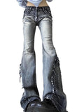 Raw Trim Splice Low Rise Flare Jeans-Outfit